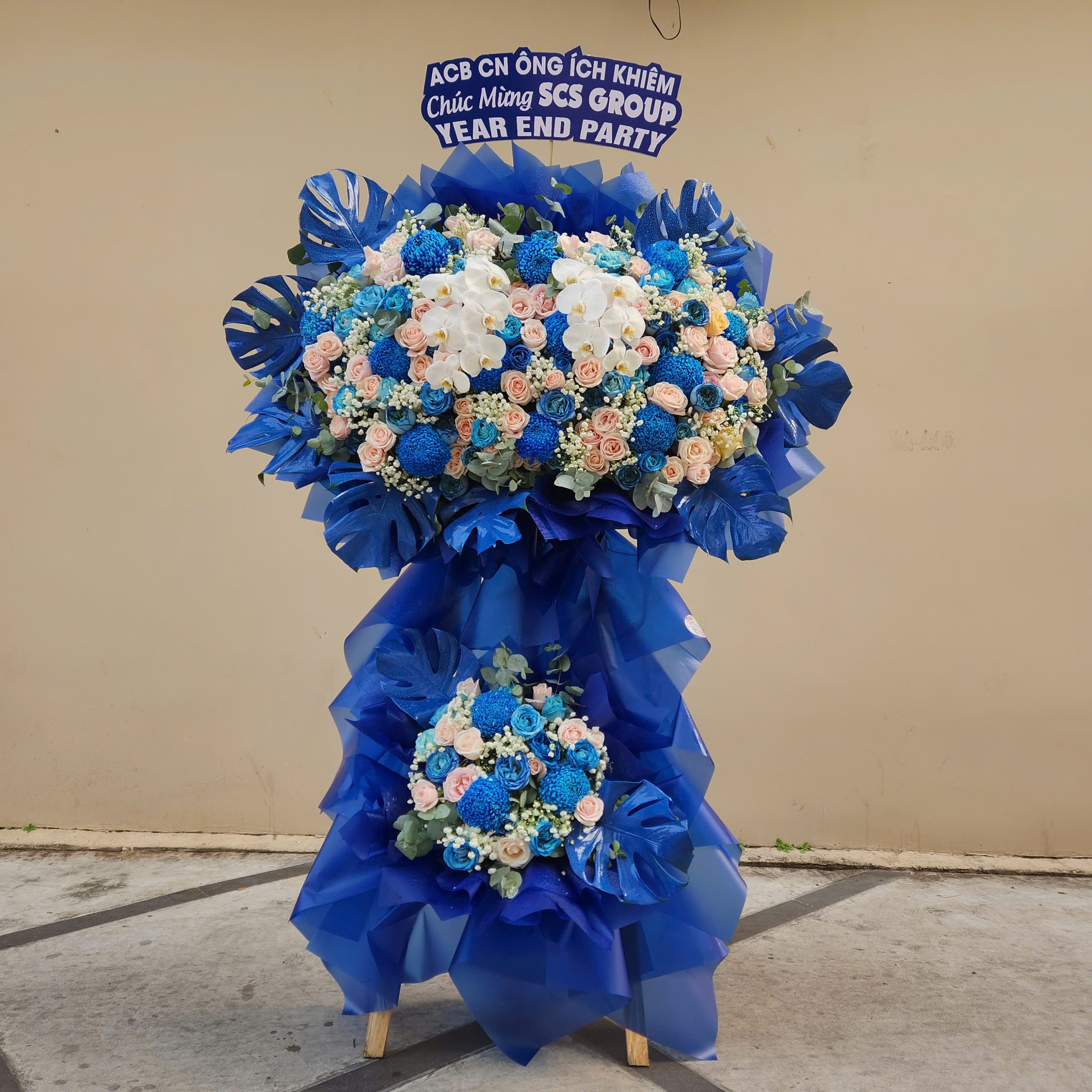 Kệ Hoa Chúc Mừng Tone Xanh Sang Trọng