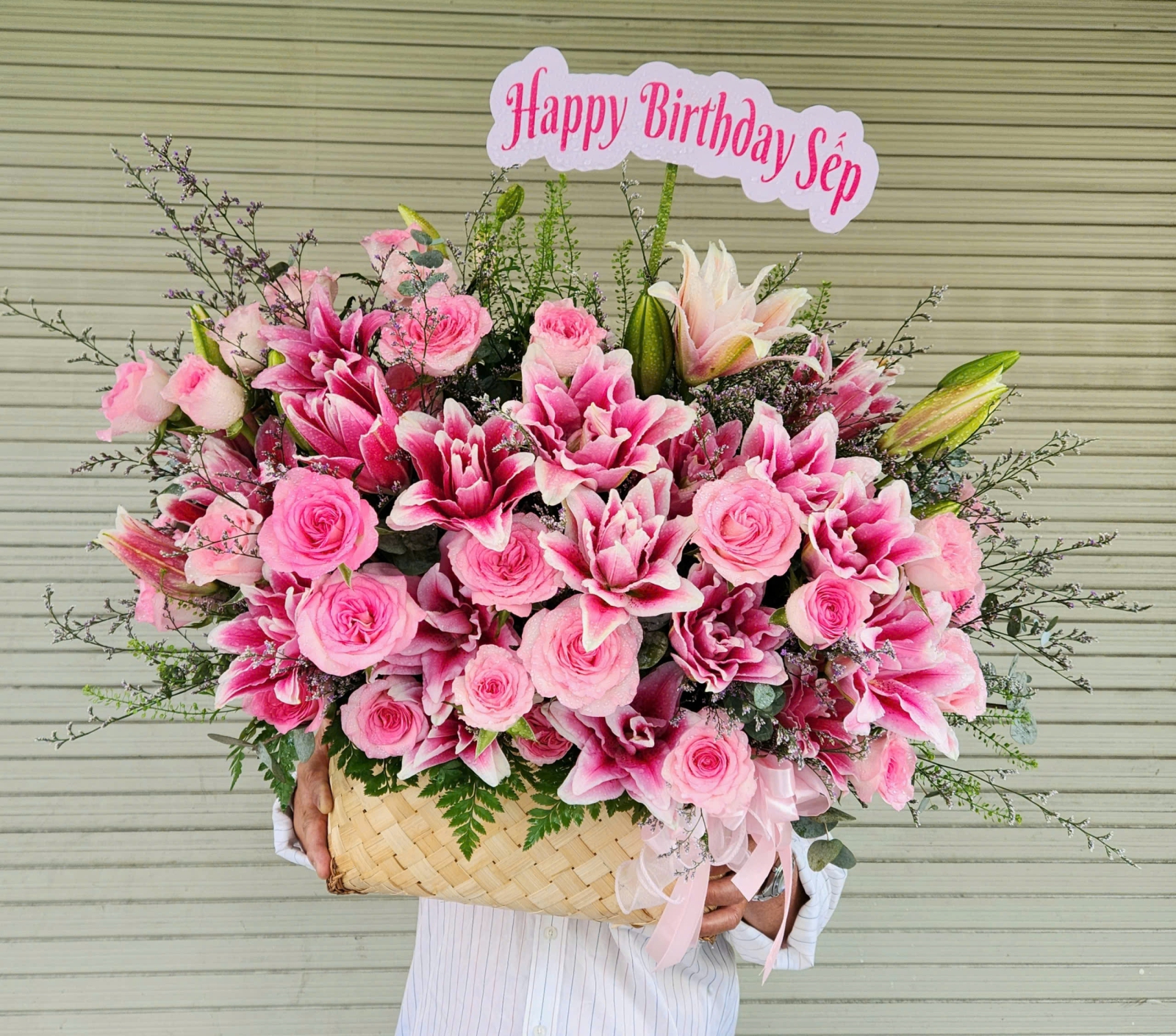 Giỏ Hoa Ly Kép Hồng