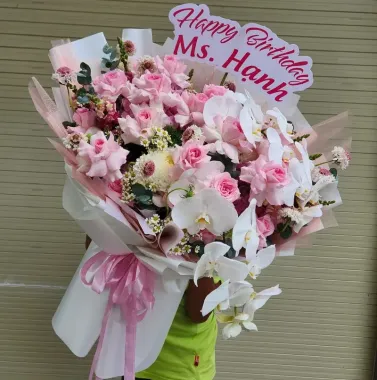 Bó Hoa Sinh Nhật Tone Hồng Pastel Cao Cấp  | Hoa Tươi Angel