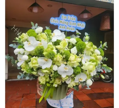 Lẵng Hoa Tone Xanh TPHCM – Shop Hoa Tươi Angel Thiết Kế Đẹp, Giao Nhanh