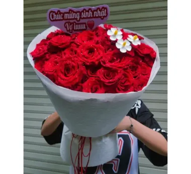 Bó hoa hồng đỏ đơn giản giá rẻ tphcm