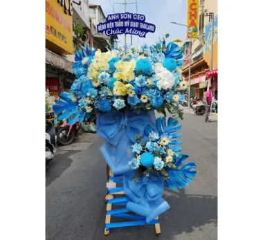 Kệ Hoa Khai Trương Cao Cấp Tone Xanh TP.HCM Hoa Tươi Angel