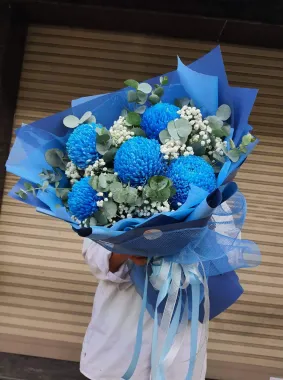 BÓ HOA CÚC MẪU ĐƠN XANH 5 BÔNG