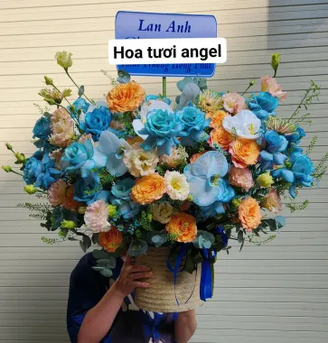 giỏ hoa chúc mừng màu xanh dương