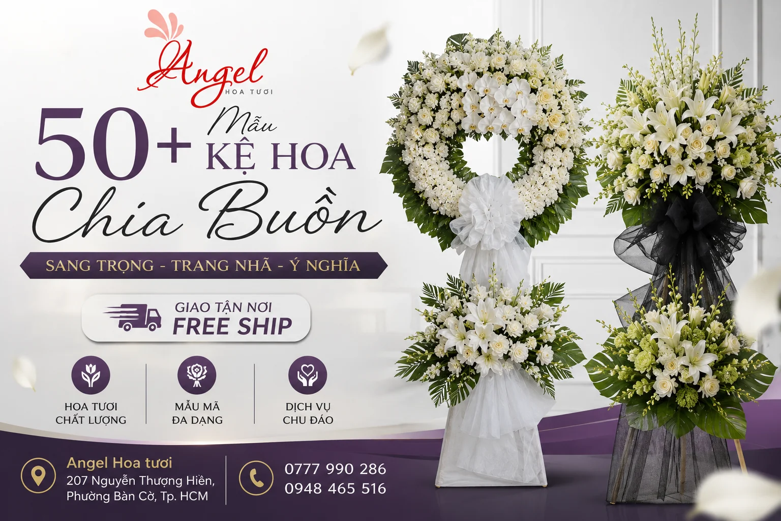 Mẫu kệ hoa chia buồn sang trọng