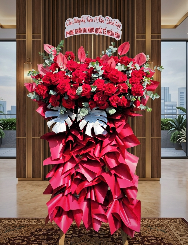 Kệ Hoa Ch&uacute;c Mừng Tone Đỏ