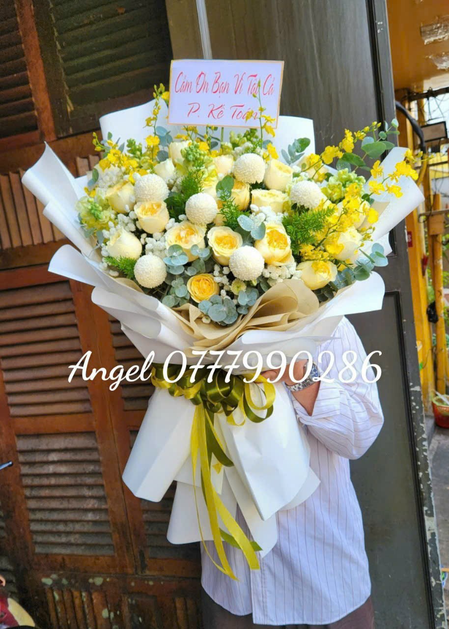 Bó Hoa Hồng Vàng Victo Phối Hoa Lan Vũ Nữ Sang Trọng