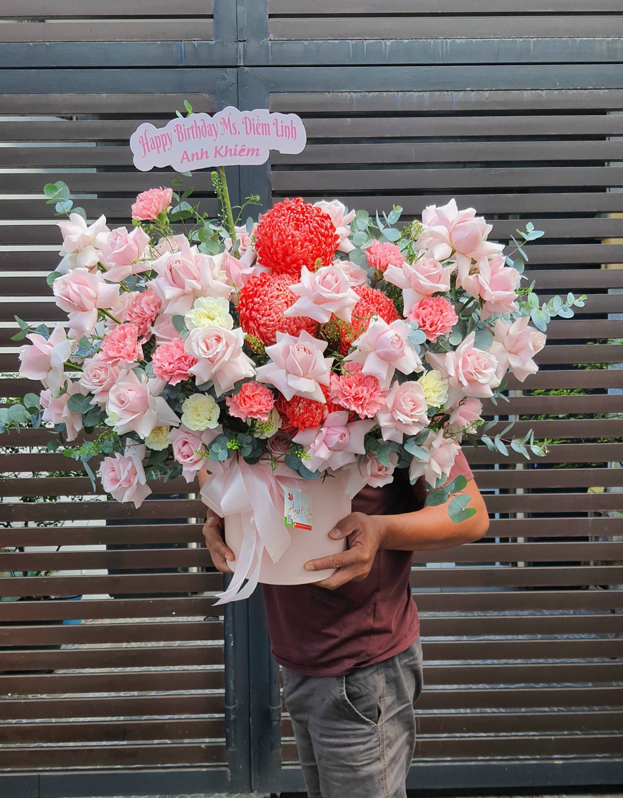 lẵng hoa đẹp màu hồng 