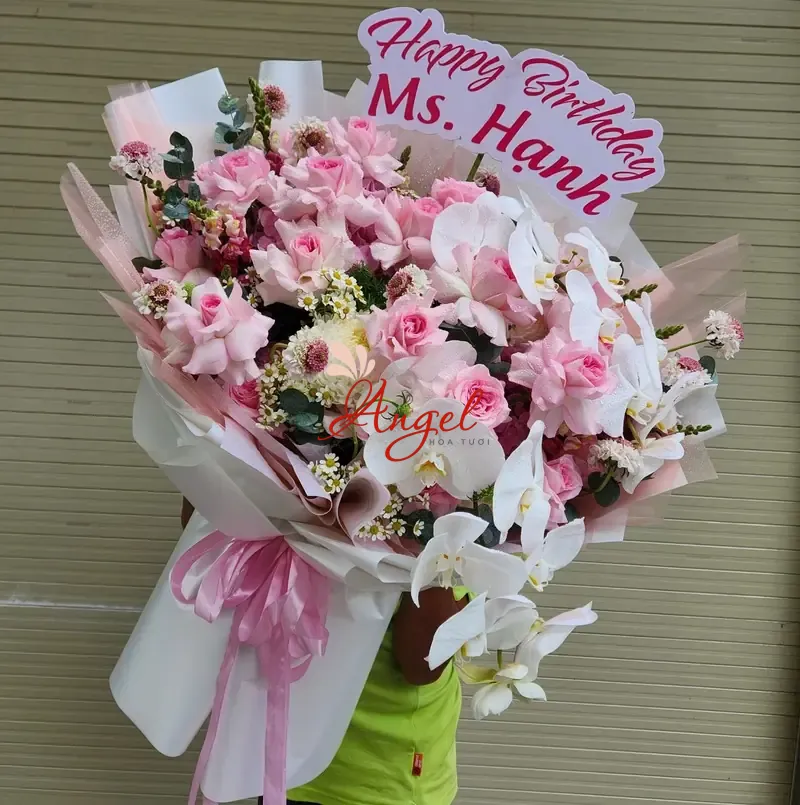 Bó Hoa Sinh Nhật Tone Hồng Pastel Cao Cấp  | Hoa Tươi Angel