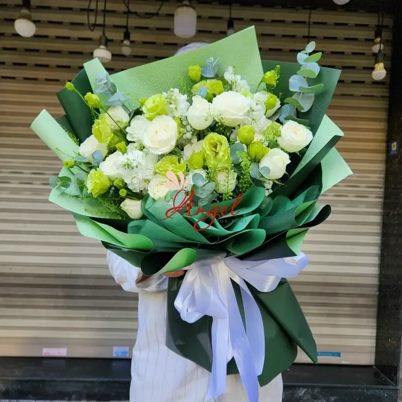 Bó Hoa Tone Xanh Lá Đẹp – Thiết Kế Tinh Tế | Hoa Tươi Angel