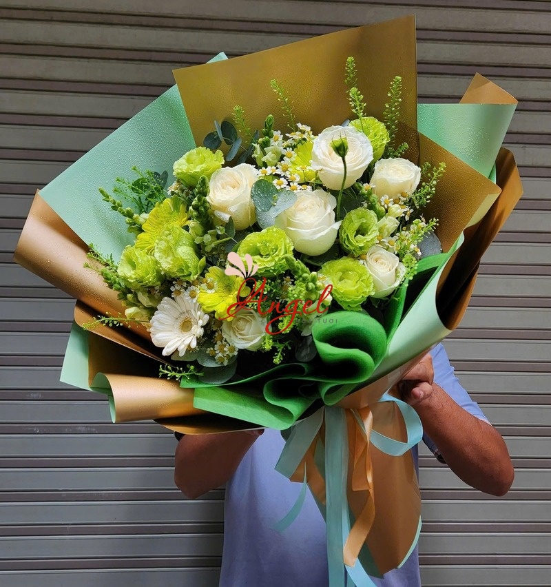 Bó Hoa Tone Xanh Trắng Thanh Lịch Giá Tốt TPHCM | Hoa Tươi Angel