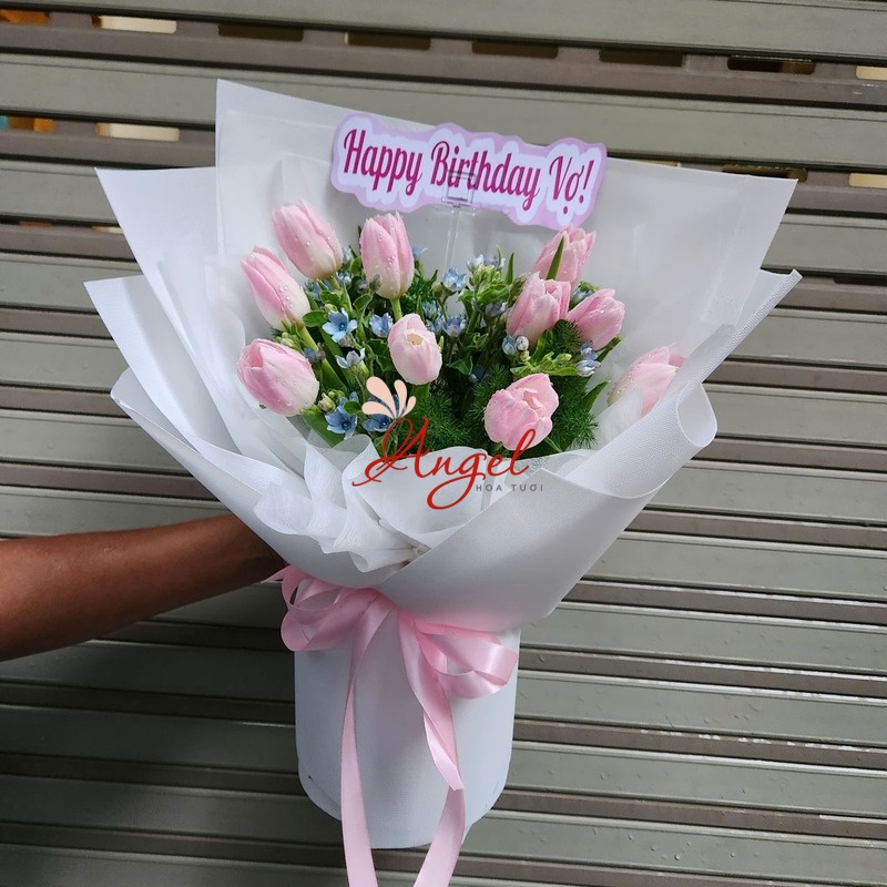 Bó Hoa Tulip Hồng Tặng Sinh Nhật | Hoa Tươi Angel 