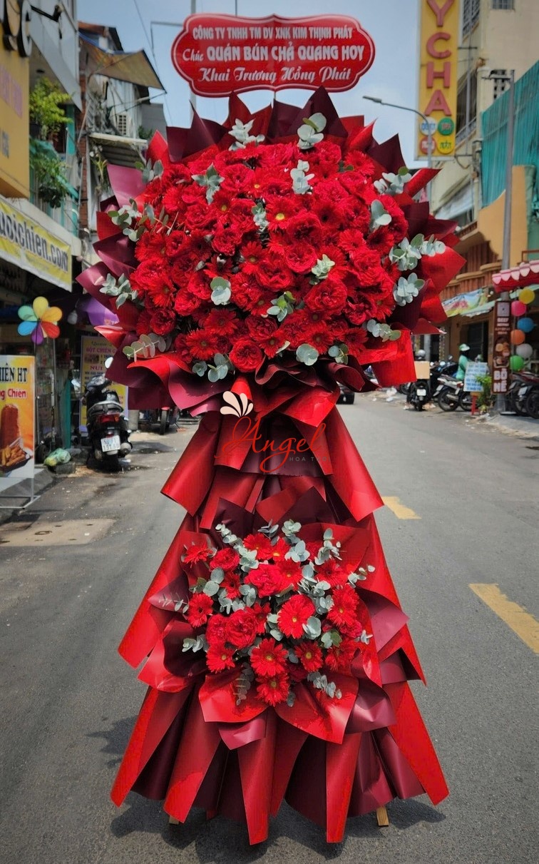 Kệ Hoa Chúc Mừng Khai Trương Tone Đỏ – Giao Hoa TPHCM | Hoa Tươi Angel