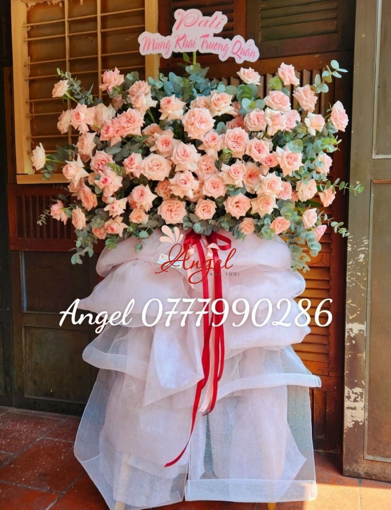 Kệ Hoa Chúc Mừng Tone Hồng Pastel Sang Trọng TP.HCM –  Hoa Tươi Angel