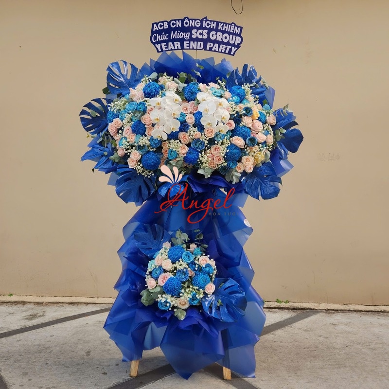 Kệ Hoa Khai Trương Tone Xanh Sang Trọng  | Hoa Tươi Angel