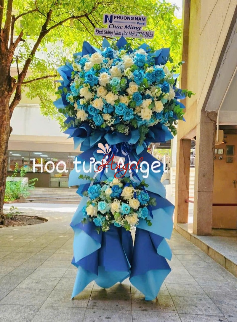 Kệ Hoa Xanh Dương Chúc Mừng Khai Trương Đẹp TP.HCM | Hoa Tươi Angel