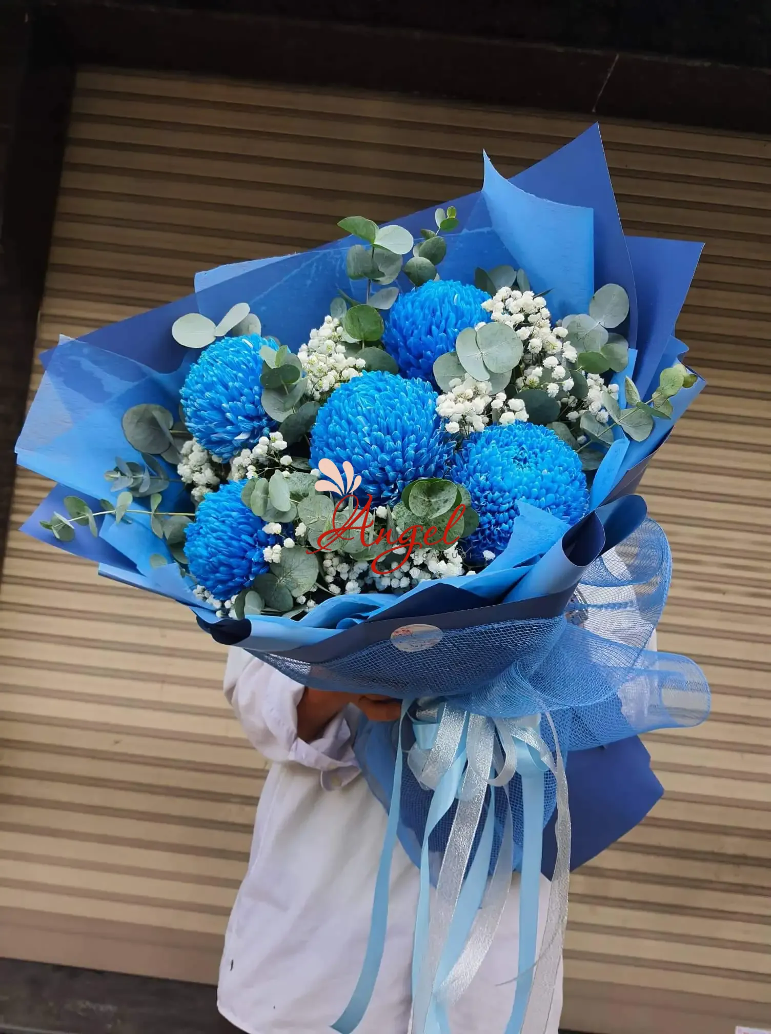 BÓ HOA CÚC MẪU ĐƠN XANH 5 BÔNG