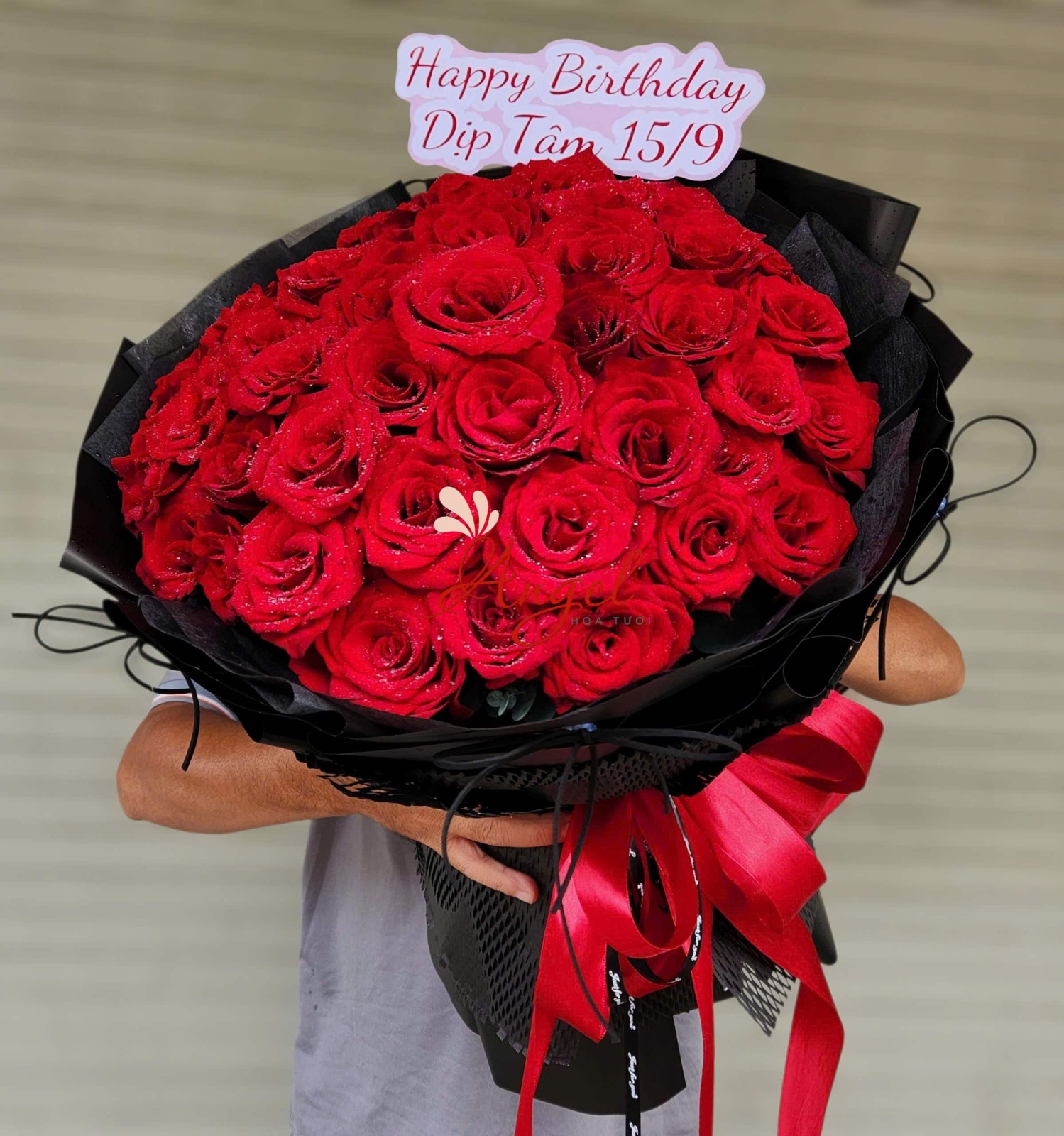 bó hoa 50 bông hồng đỏ ecudo đà lạt