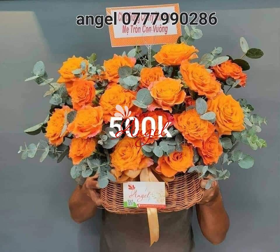 Giỏ Hoa Hồng Cam 500K