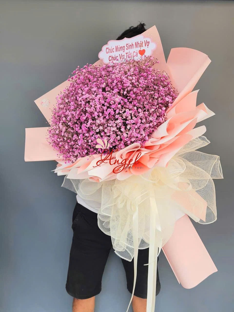 bó hoa baby màu hồng