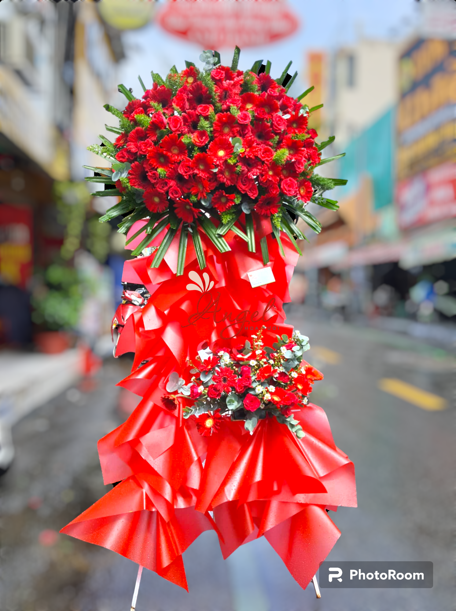HOA TƯƠI KHAI TRƯƠNG MÀU ĐỎ MAY MẮN PHÁT TÀI [KỆ 2 TẦNG]