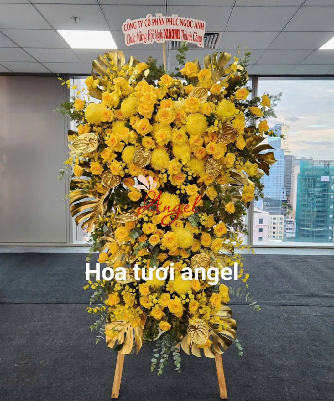 Kệ Hoa Khai Trương Sang Trọng Tông Vàng - Shop Hoa Tươi Angel Quận 10