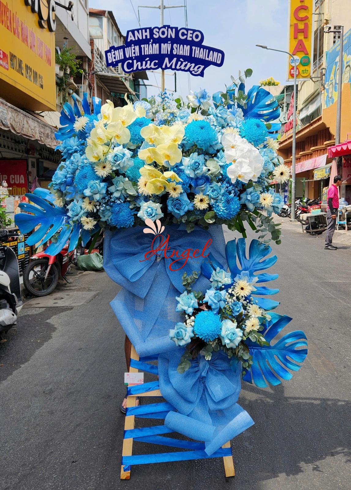 Kệ Hoa Khai Trương Cao Cấp Tone Xanh TP.HCM | Hoa Tươi Angel