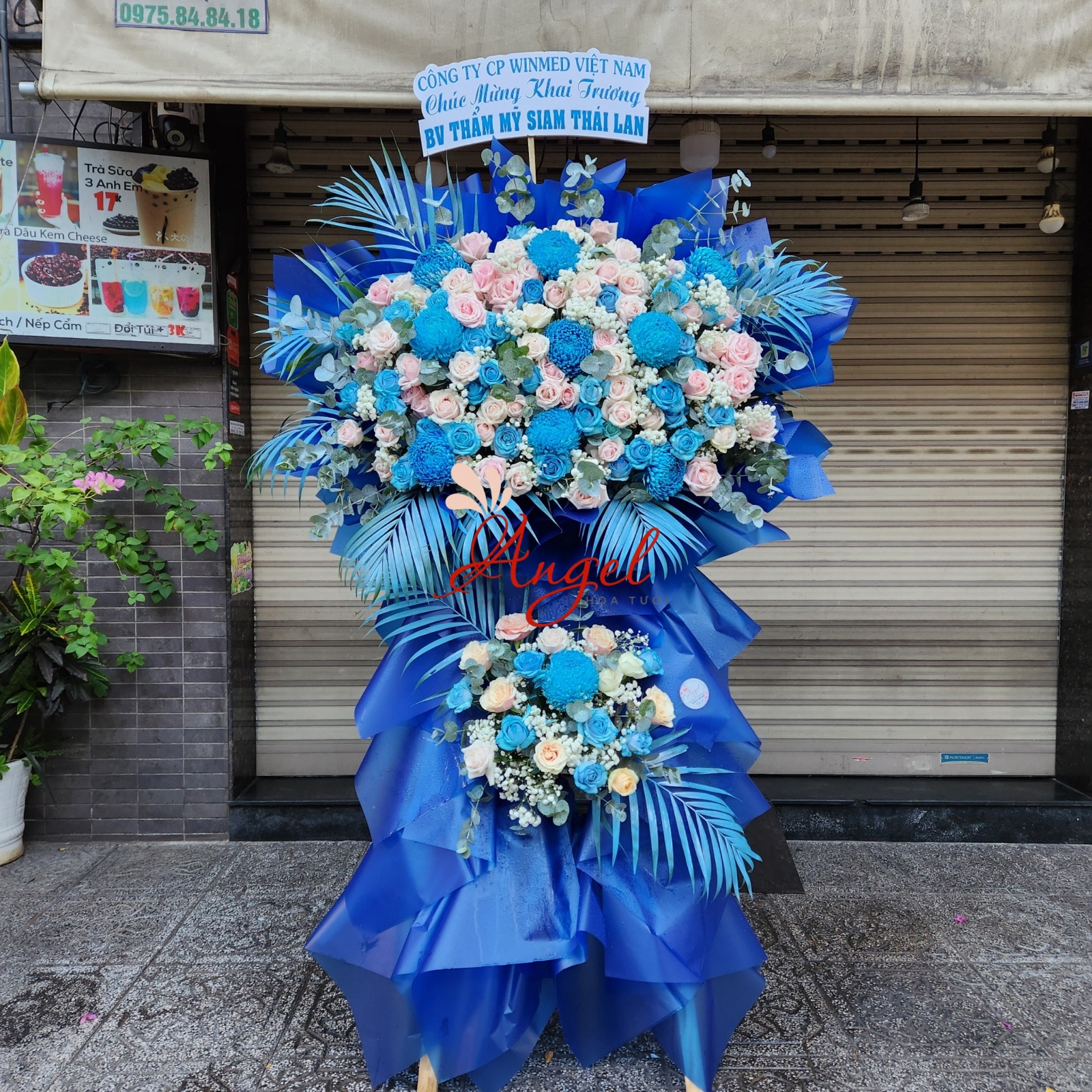 kệ hoa màu xanh