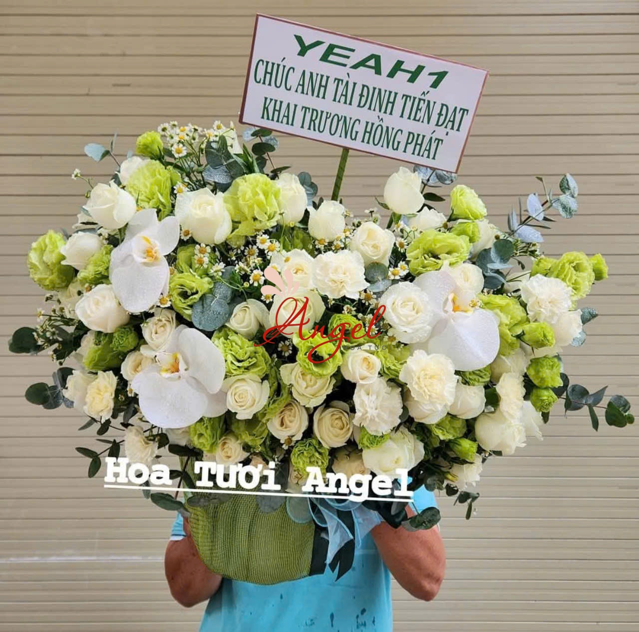 Giỏ Hoa Đẹp Khai Trương Tone Xanh Lá 