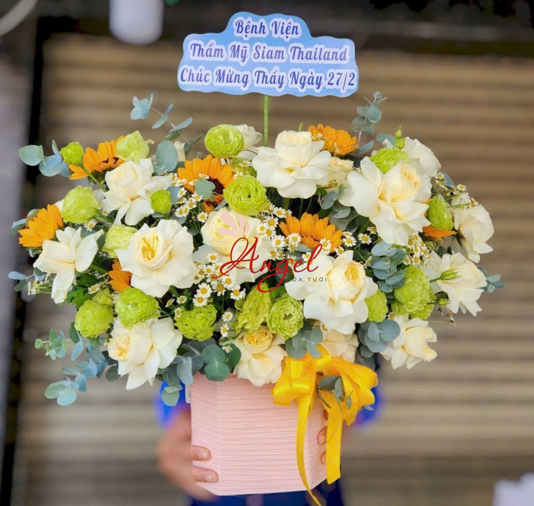 lẵng hoa hướng dương chúc mừng